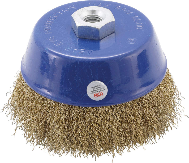 BGS 3988 | Cup brush | Mounting M14 x 2 | Ø 125 mm x 75 mm | 6500 rpm | corrugated wire | brass plated
