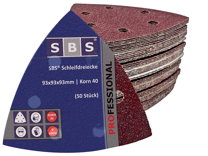 Grinding triangles SBS® Professional | 93x93x93 | 50 pieces | 6 hole | Grain 40 | for Delta sanders 50 pieces grit 40