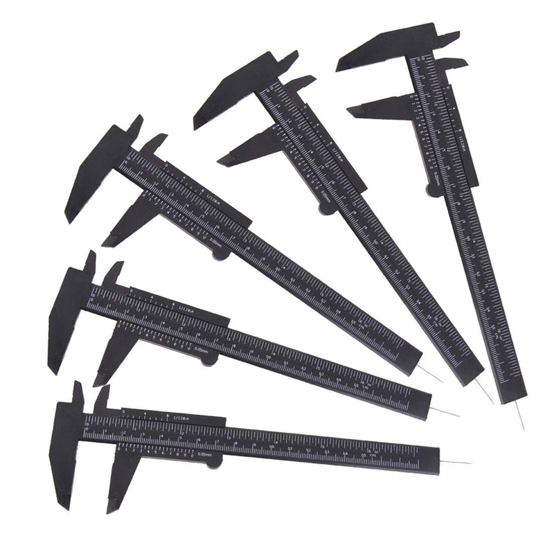 T&B 5pcs Mini Jewelry Vernier Calipers 150mm Double Scale Plastic Vernier Caliper Measuring Tool Black