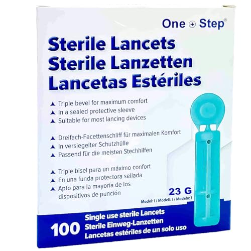100 x One Step Lancets 23 G I Sterile Disposable Lancets I Blood Lancets I Safety Lancets for Blood Collection I Blood Sugar Measurement I Suitable for All Standard Lancing Aids 100