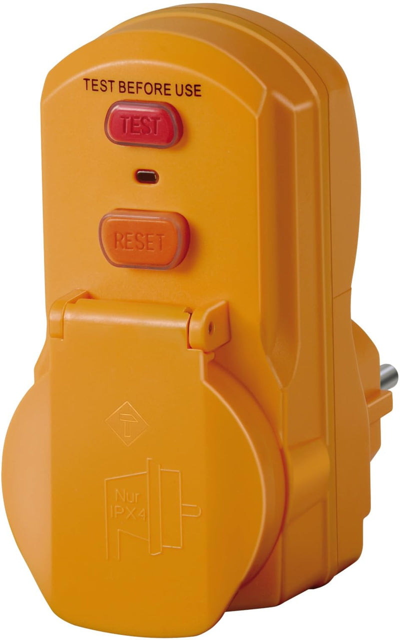 Brennenstuhl personal protection adapter BDI-A 2 30 IP54 / personal protection plug for outside (two-pin switch-off, yellow, 30mA)
