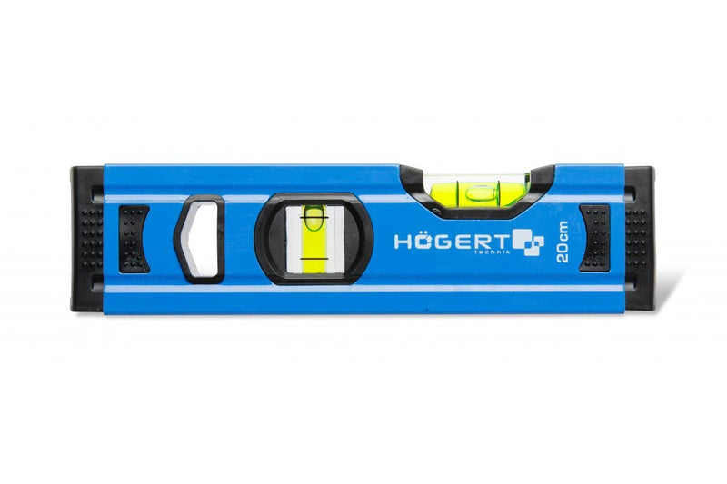 Högert Technik - spirit level 20 cm, has 2 spirit levels: 0 ° / 90 °, spirit levels made of aluminum, shock-absorbing end caps, size: 20 × 5.65 × 2.1 cm, HT4M001-D blue