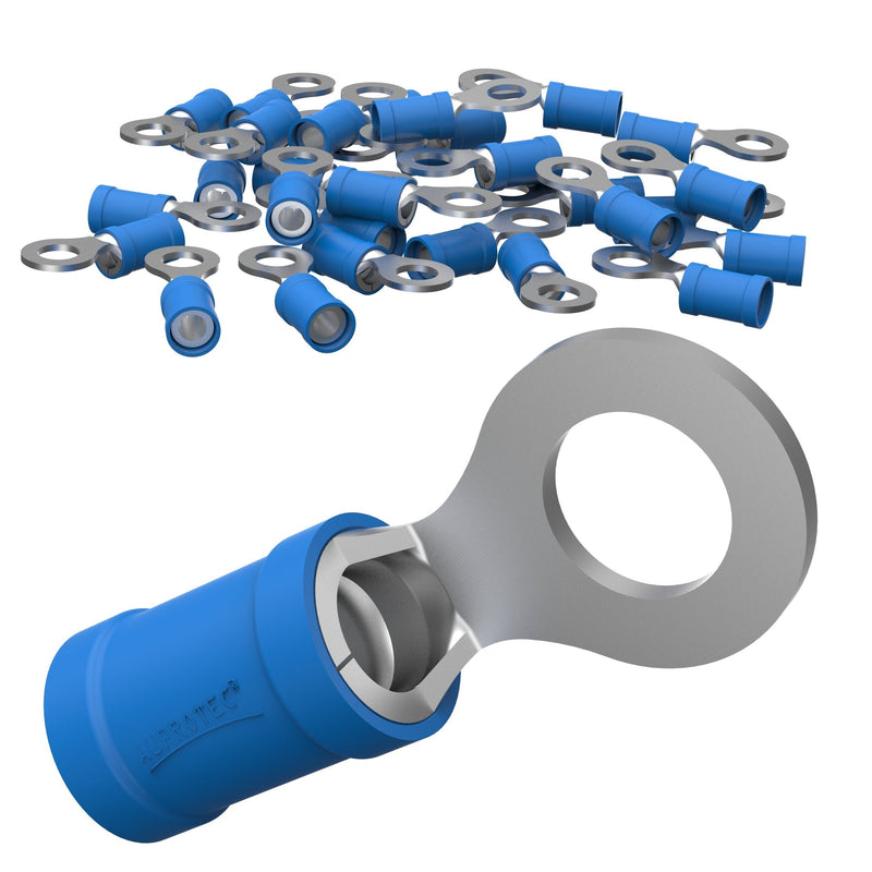 AUPROTEC 10x ring cable lugs 1.5-2.5 mm² blue hole Ø M8 partially insulated PVC RV cable connector made of tin-plated copper