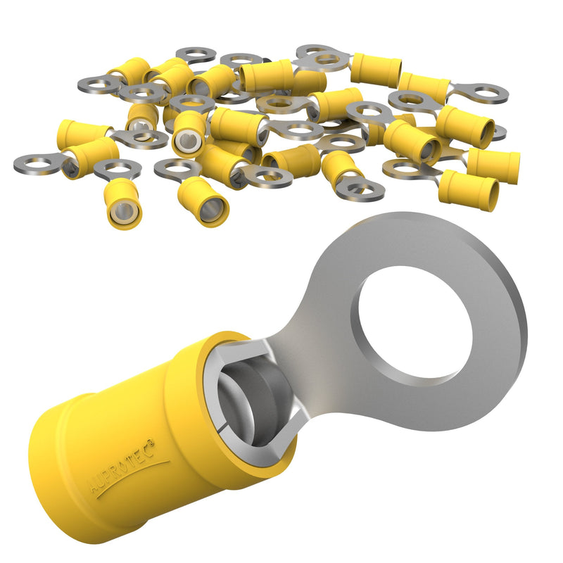 Auprotec Ring Terminals, 0.5 - 6.0 mm² Hole Diameter, M3 - M12 Partially Insulated PVC Crimp Cable Connector Made of Tin-Plated Copper