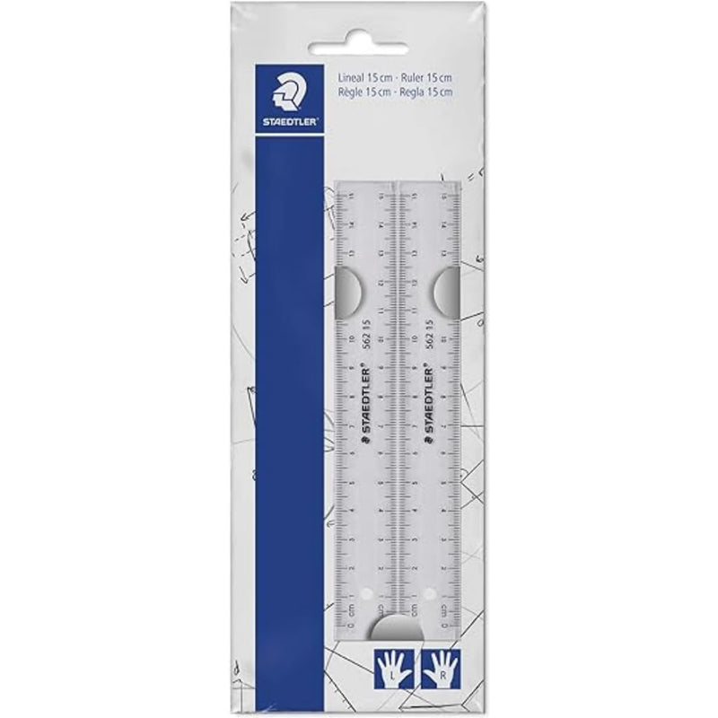 Staedtler 562 152 PB TH Flat Ruler Set 150 mm Plastic | Transparente Skalierung für Links- & Rechtshänder – im Polybeutel – Art.-Nr. 562 152 PB