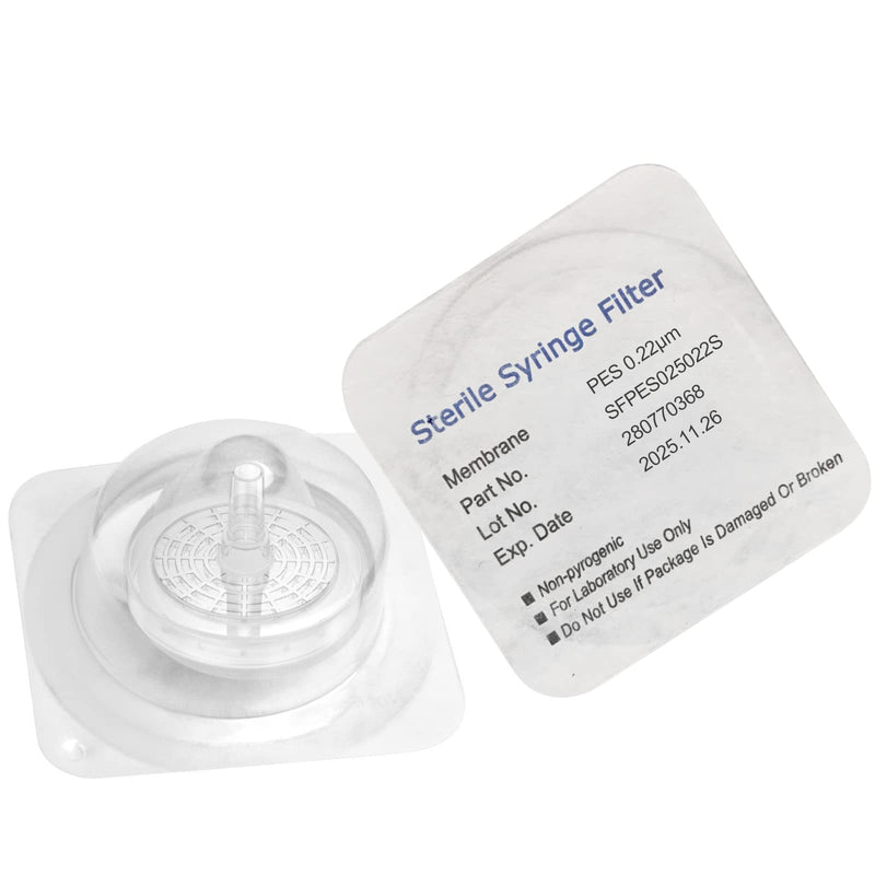Sterile Syringe Filter PES 25mm Diameter 0.22um Pores Individually Packed 10/Pk by biomed Scientific