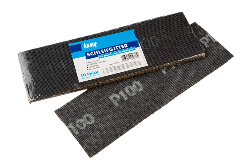 Knauf sanding grid for hand sanders - drywall sanding grid for smoothing and sanding filled plasterboards and drywall walls, 10-piece set