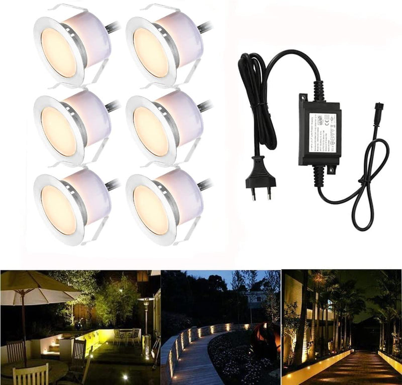 Set of 6 LED recessed floor lights outside DC12V 1W Ø45mm IP67 waterproof LED patio recessed spotlights patio kitchen garden recessed spots warm white warm white set of 6