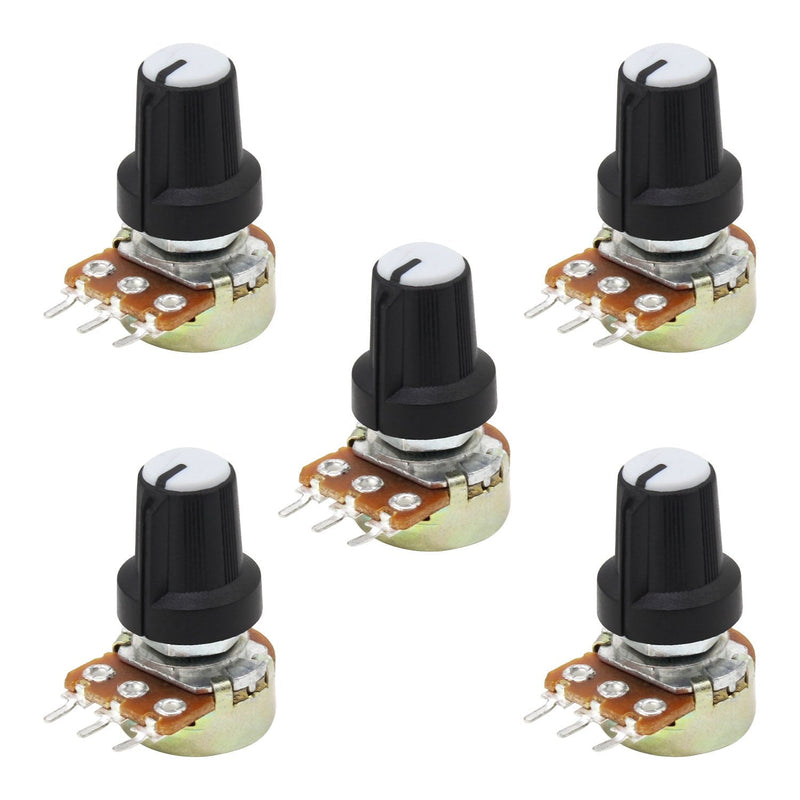 Aussel 10K OHM B10K Linear Thermometer 3 Terminal Rotary Potentiometer with Cap Nuts and Washers 5pcs (B10K-5PCS) B10K-5PCS
