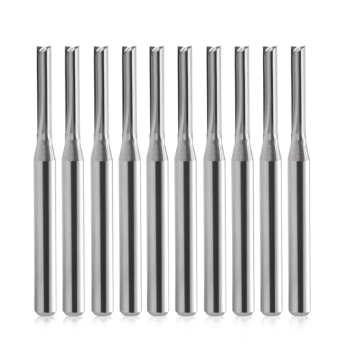 EU_HOZLY 1/8" Double Two Flute Straight Slot CNC Router Bits Wood MDF Milling 3.175mm X2 X12mm Pack of 10 3.175X2X12mm