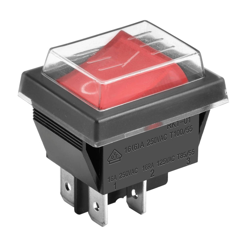 Heschen Rocker Switch ON-OFF DPST 4 Terminals Red Light 16A 250VAC with Waterproof Cover 1