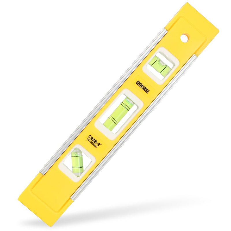 DOWELL spirit level 23 cm with magnet system, small torpedo spirit level with 45°/90°/180° spirit levels, shockproof spirit levels - professional measuring tools, colorless
