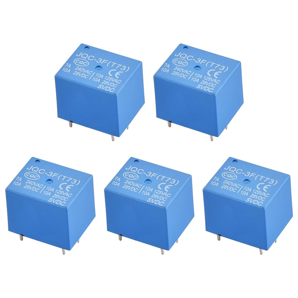 Heschen PCB relay, JQC-3F(T73), DC5V coil, SPDT, 7A 240VAC, 5 pin terminals, 5 pieces