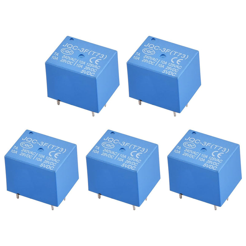 Heschen PCB relay, JQC-3F(T73), DC5V coil, SPDT, 7A 240VAC, 5 pin terminals, 5 pieces