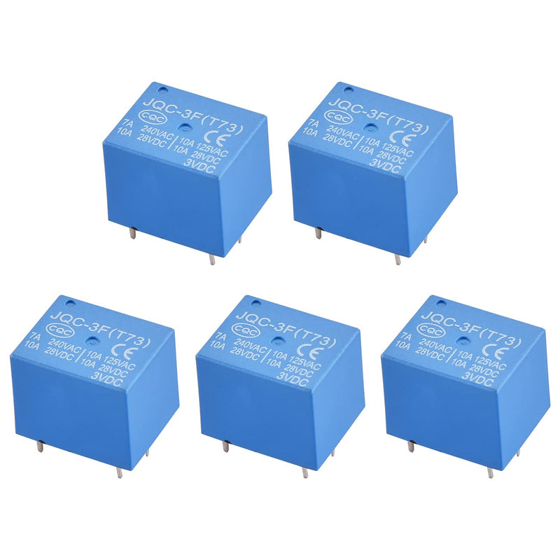 Heschen PCB relay, JQC-3F(T73), DC3V coil, SPDT, 7A 240VAC, 5 pin terminals, 5 pieces