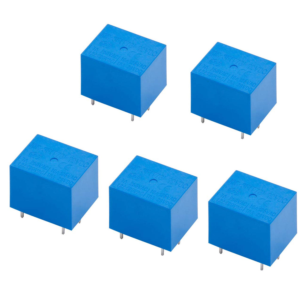 Heschen PCboard Relay JQC-3F(T73) DC12V Coil SPDT 7A 250VAC 5 Pin Terminals Pack of 5