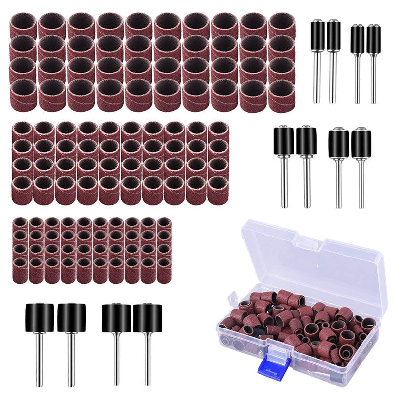 AUSTOR 132 piece sanding sleeve set with free box including 120 pieces sanding bands and 12 pieces sanding roller for Dremel rotary tool