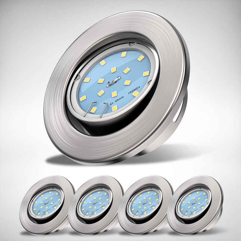 BKLicht - Set of 5 LED recessed spotlights 230V swiveling, warm white light color, hole size 68mm, LED spot, flat, ceiling spots, LED spots, recessed lights, recessed spots LED, 86x26 mm, matt nickel set of 5 86x26 mm