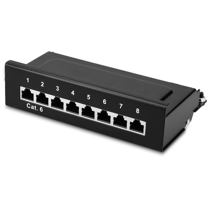 kwmobile 8 port patch panel Cat6 distributor - distribution panel patch panel Cat 6 cable with ground cable - including screws dowels for wall mounting - black
