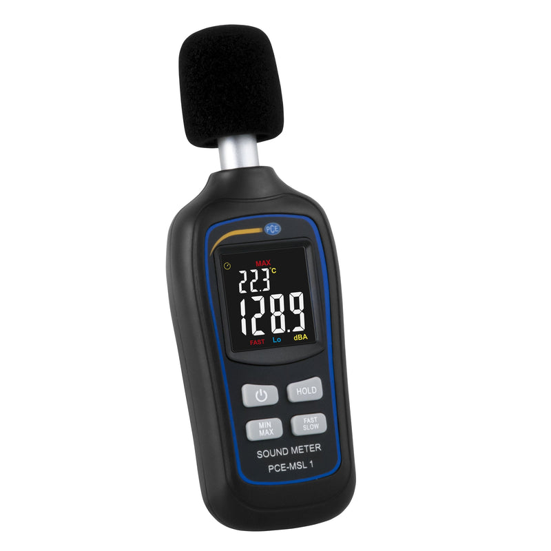 PCE-MSL 1 sound meter with A frequency weighting/simultaneous temperature measurement/0.1 dB resolution/HOLD function/extreme value measurement/large frequency range