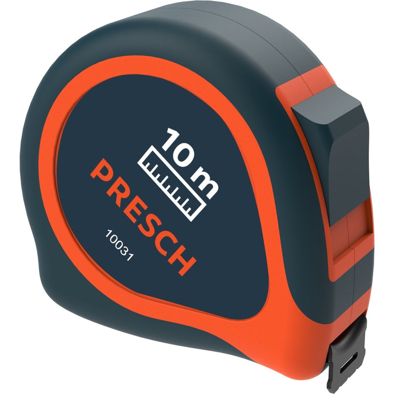 Presch tape measure 10m - robust professional tape measure riveted with belt clip and roll-up system - roll meter 10m with lock 10 m
