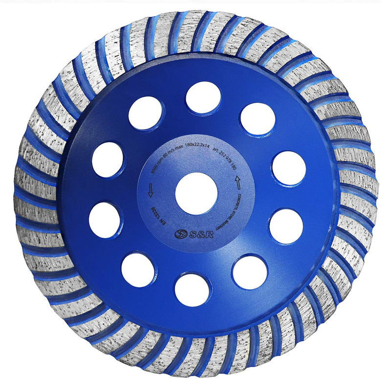S&R diamond cup wheel in professional quality, UNIVERSAL for concrete, granite, natural stone, artificial stone, screed for angle grinders (Ø = 180 mm) Ø = 180 mm