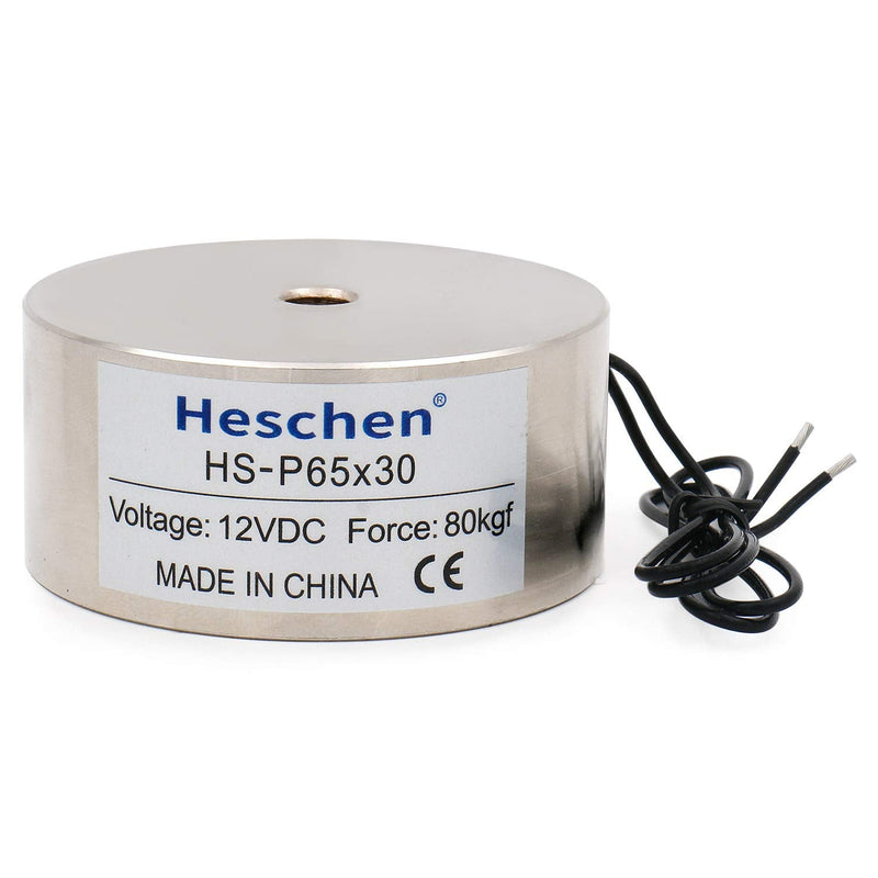 Heschen Electromagnet Magnet Solenoid, P65/30, OD 65mm, DC12V, 80kg/176lb