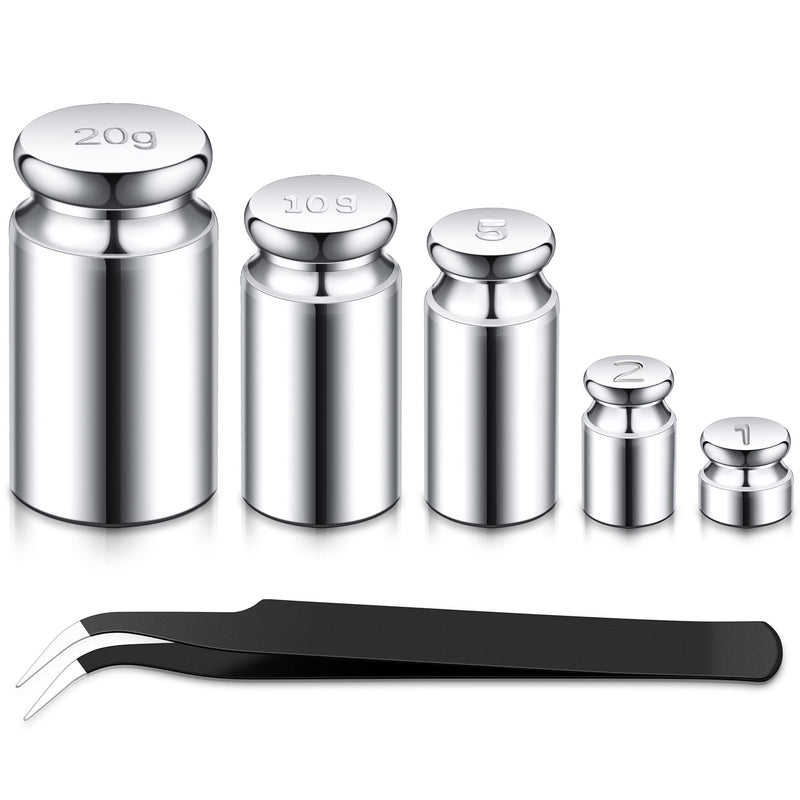 TOODOO 1g 2g 5g 10g 20g Calibration Gram Weight Set for Digital Scales Balance and 1 Piece Calibration Weight Tweezers, Silver