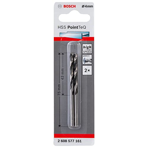 Bosch Professional 2 pcs HSS twist drills PointTeQ (for metal, 4 x 43 x 75 mm, drill driver accessories) Ø 4 mm 2 pieces.