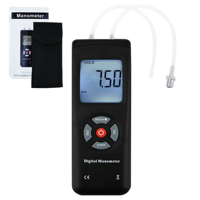 Professional Digital Pressure Gauge, Portable Handheld Air Vacuum/Gas Pressure Gauge 11 Units with Backlight, ±13.78kPa ±2PSI, Suitable for Differential Pressure of 1-2 Pipes, Ventilation, etc 11 Units of Measurement