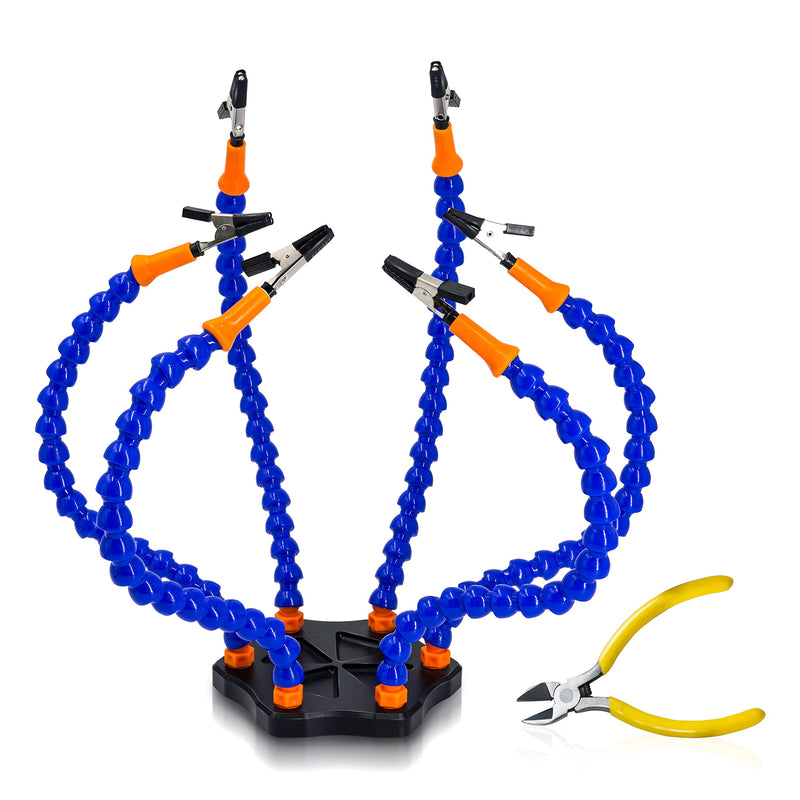 Fstop Labs Kotto Third Hand Soldering Circuit Board Holder Tool Six Arms Helping Hands Craft Workshop Helping Station Non-Slip Aluminum Base Wire Cutter Pliers Six Arms