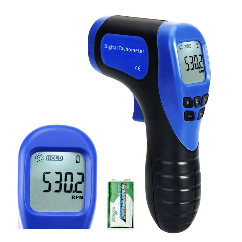 Handheld Digital Laser Non-Contact Tachometer, 2.5-99999 RPM, Record (60 Data) / MAX/MIN/AVG Function, ± 0.02% + 1 Digtal Accuracy, Tachometer Tach. Meter display Portable tachometer