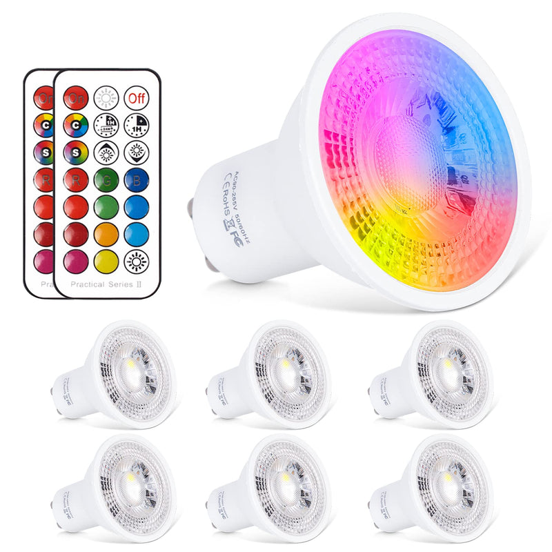 ChangM LED GU10 lamp RGB + warm white color changing spot light 6W, 540LM, dimmable with remote control 50W halogen lamps equivalent (pack of 6) RGB + warm white