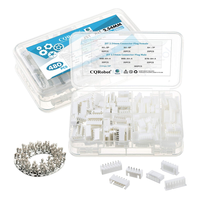 CQRobot JST XH 2.54mm Pitch 5 Pin / 6 Pin / 7 Pin JST Male Plug, Female Socket Housing and T-Crimp Terminal Kit 60 sets/480 pieces JST connector adapter cable assembly. JST-XH2.54 XH 5P/6P/7P