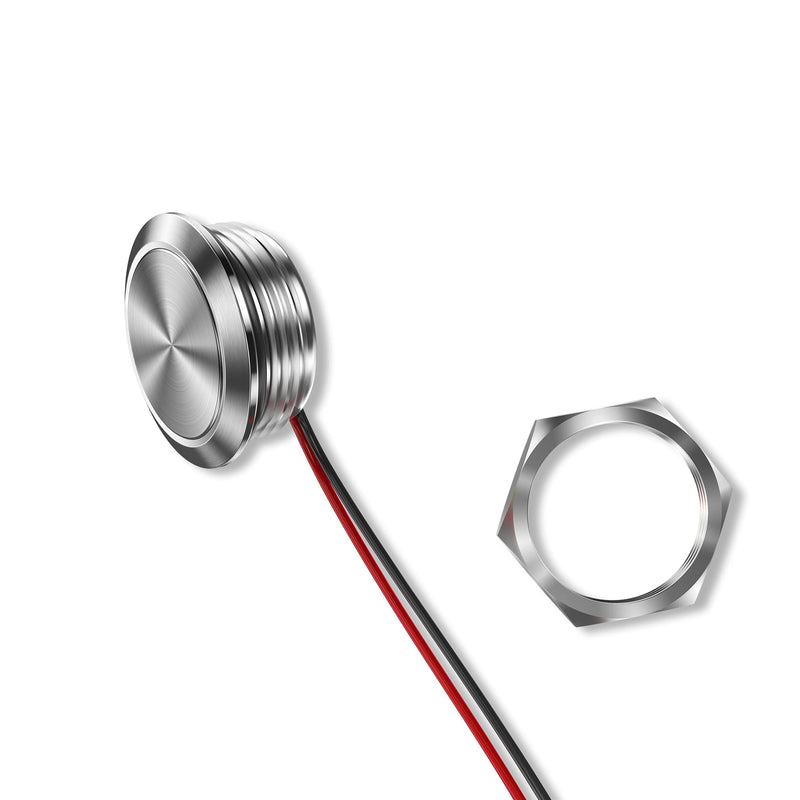 Metzler ultra-flat stainless steel push button rustproof IP67 - installation diameter Ø 19 mm - momentary without LED