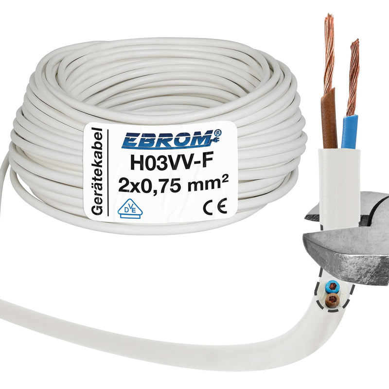 EBROM plastic hose line ROUND, LED cable, power cable, cable, device cable H03VV-F 2x0.75 mm² Color: white, many lengths in 5 m increments up to 250 meters 2x0.75 mm2, your cable length: 10 meters