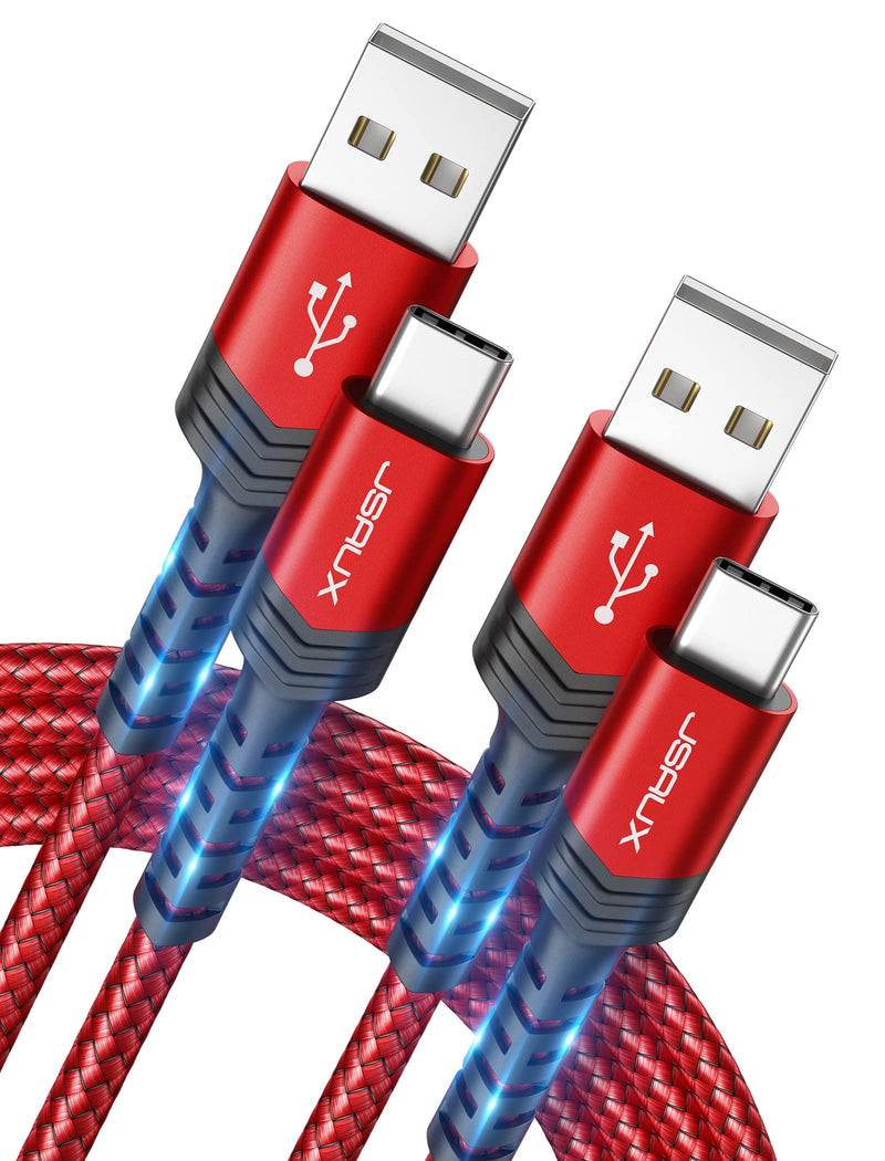 JSAUX USB C cable 3.1A [2 pieces 2M], USB Type C charging cable fast charging compatible with Samsung Galaxy S24 S23 S22 S21 S20 S10 S9, Note 20 10, A3 A5, PS5 Controller, iPhone 15 Pro Plus, Huawei P60-Red Red
