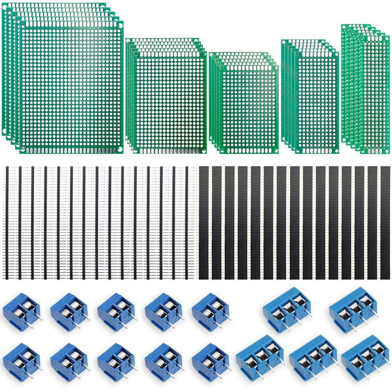 70pcs Double-Sided Hole Grid Board Kit - Nabance Double-Sided Hole Grid Board Hole Grid Board Circuit Board PCB Universal Board Kit 25 PCB Universal Board + 30 Header + 15 Screw Terminal