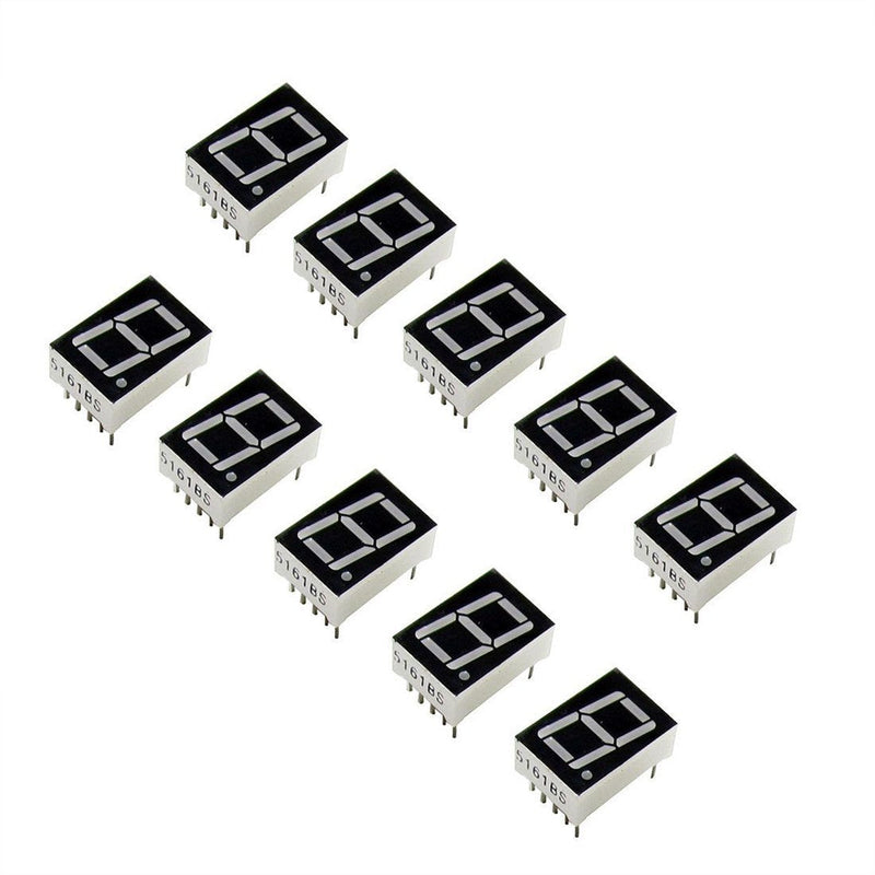 Oiyagai 10pcs Common Anode 10-Pin 1 Bit 7 Segment 1.4cm Red LED Display Digital Tube Common Anode.