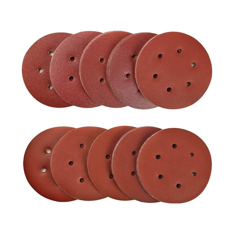 SPTA 100 pieces 150 mm 40/80/120/180/320/600/800/1000/1500/2000 sanding discs sandpaper eccentric sanders grit, with 6 holes for eccentric sanders