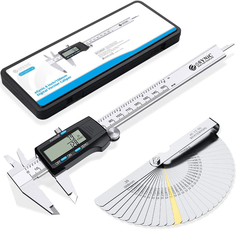 eSynic Digital Caliper 150mm/6 Inch Stainless Steel Caliper Electronic Caliper Inch/Metric/Fraction Conversion for Distances Diameter, Depth, Inner Diameter, Outer Diameter, Black... Model A-Black