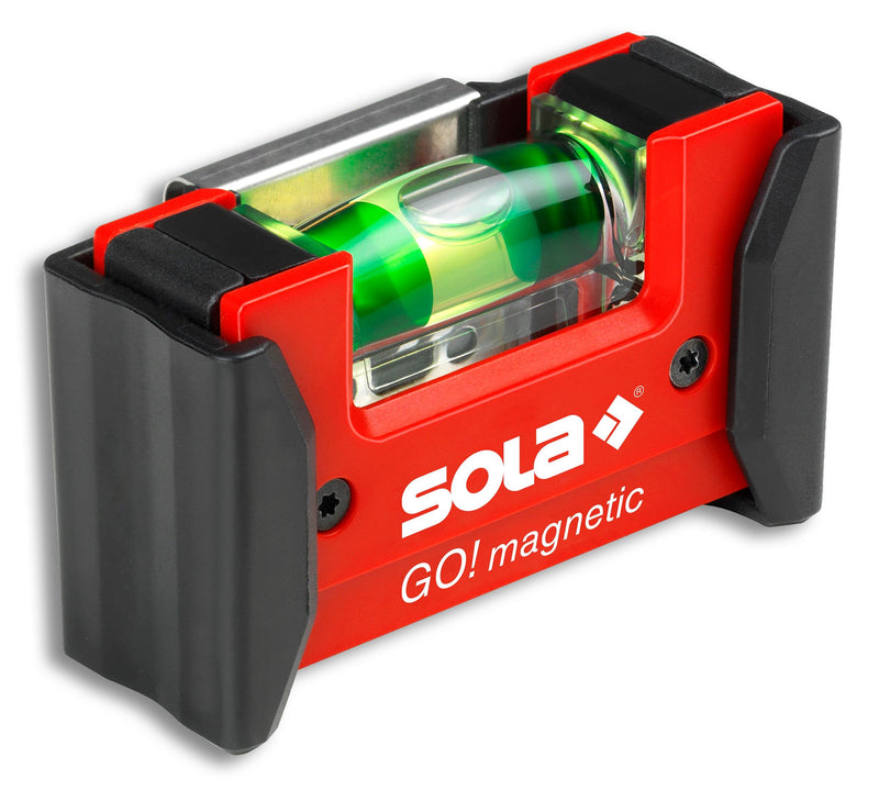 Sola GO! magnetic CLIP - mini magnetic spirit level made of glass fiber reinforced plastic - small magnetic spirit level with V-groove for pipes - small magnetic pocket spirit level - with belt clip GO! magnetic + belt clip