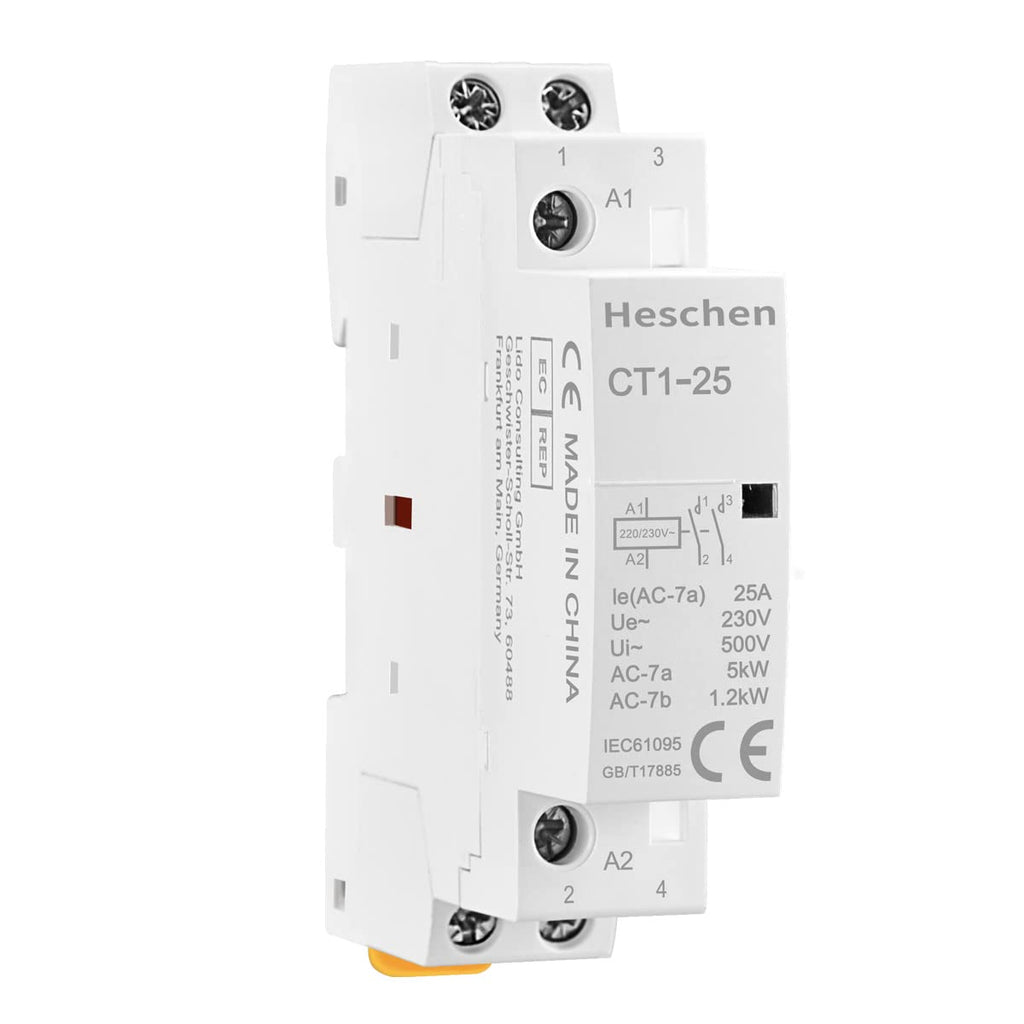 Heschen household AC contactor, CT1-25, 2-pole two normally open, AC 220V/230V coil voltage, 35mm DIN rail mount (1) 1