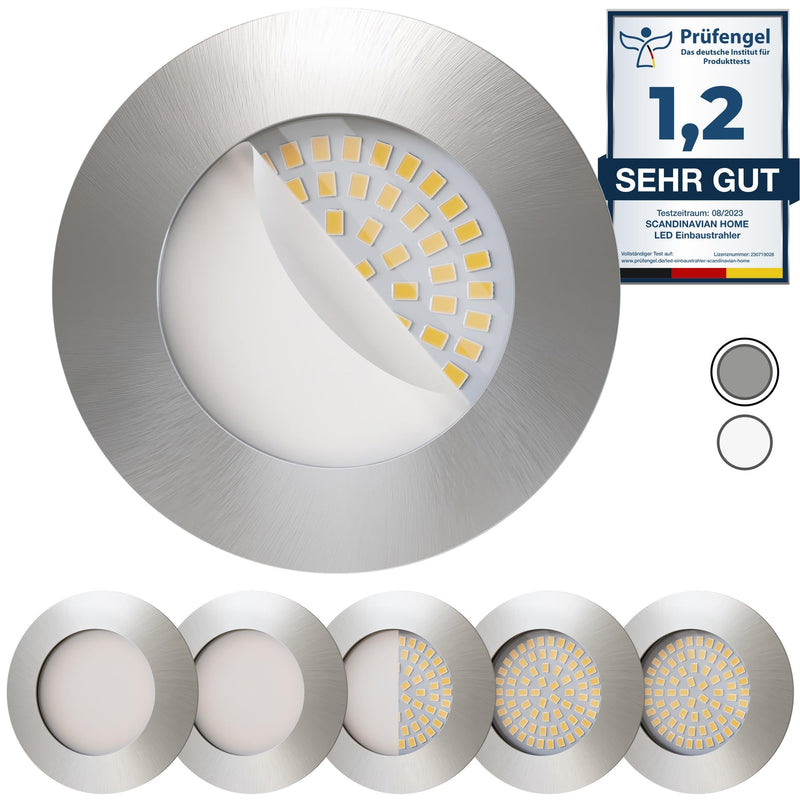 Scandinavian home set of 6 LED recessed spotlights 230V 4.5W warm white 60mm - 70mm I suitable for bathrooms I CRI 90 500lm 3000K 68mm I stainless steel design with frosted glass I LED spot recessed ceiling light I flat [ceiling] NN series 6x