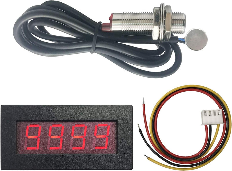 4 Digital LED Display Tachometer Tachometer RPM Speed Meter Panel Inductive Hall NPN Sensor Proximity Switch Sensor (Red)