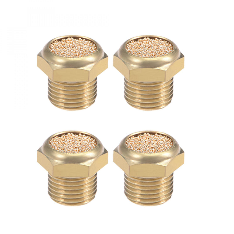 sourcing map 4 pieces 1/8 PT sinter bronze exhaust silencer with brass housing DE de
