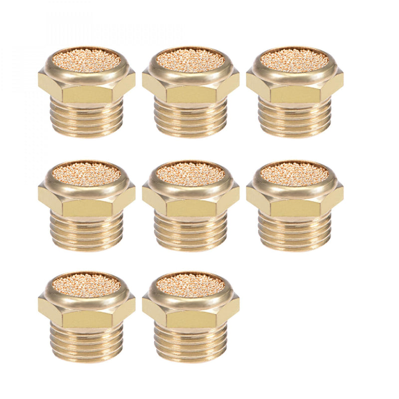 sourcing map 8 pieces 1/4 PT sintered bronze exhaust muffler with brass body flat DE de