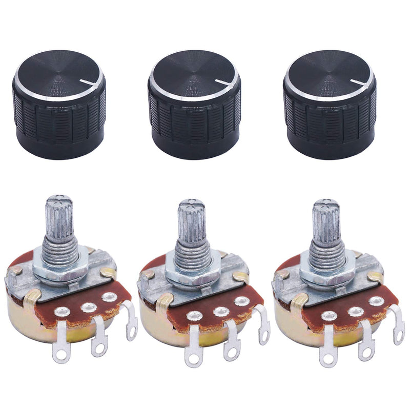 Taiss/3pcs 10k ohm Potentiometer Single Turn Rotary Linear Variable Potentiometer + 3pcs black aluminum alloy knob WH138