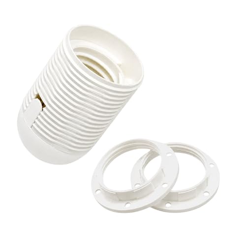 Socket E27 Thermoplastic White with Threaded Sheath and Attachment Cap M10 x 1 + 2x Screw Ring Lamp Socket Pluggable Set