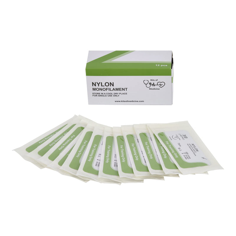 Nylon wound suture thread (pack of 12) | The Best Wound Suture Thread for Educational Practice Only | For medical students, doctors, dentists and veterinarians | Silk 3/0 wound suture thread | Wound suture kit accessory